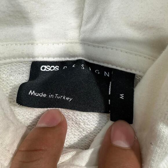 Vintage ASOS Design White Oversized Hoodie Back Graphic Unisex Size M - Picture 4 of 6